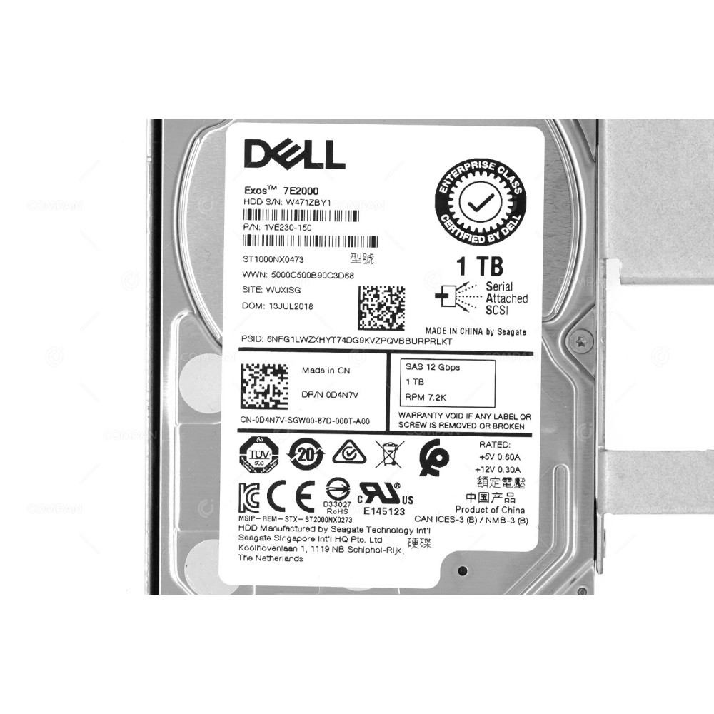 D4N7V G14 DELL HARD DRIVE 1TB 7.2K 12G 2.5 IN 3.5 SAS FOR G14 0D4N7V, ST1000NX0473